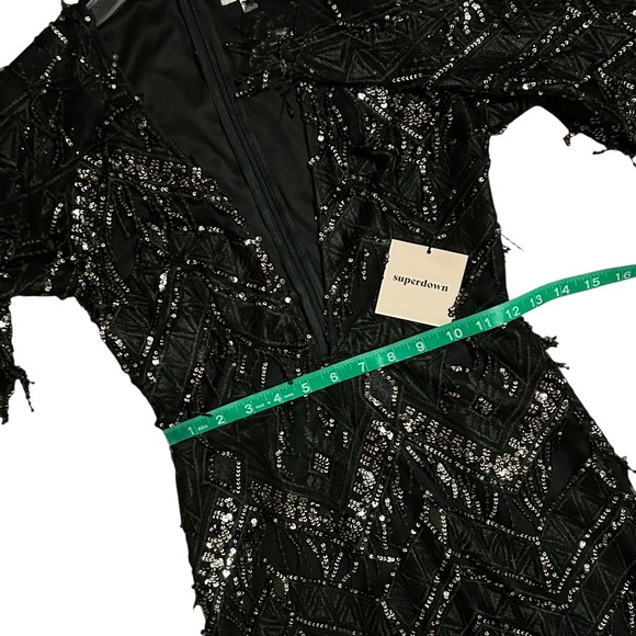 SUPERDOWN NWT Black Long Sleeve Nia Sequin Fringe Mini Dress XS - Picture 9 of 16